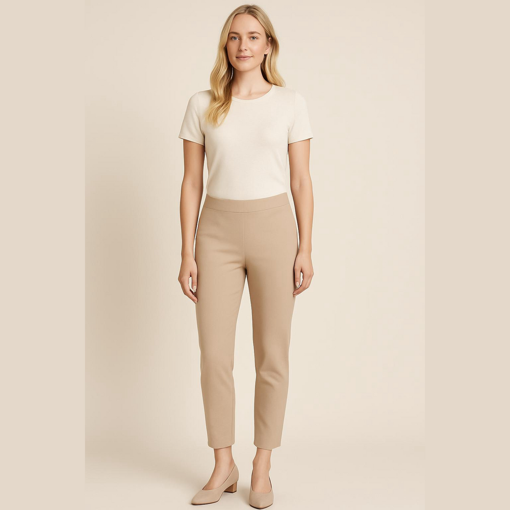 Chico's Tan Cotton Ankle Pants With Side Zip, Size 6